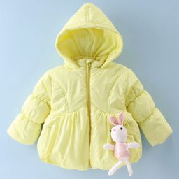 Little Kangaroos Full Sleeves Quilted Winter Jacket with Bunny Applique - Lemon Yellow-picture-10