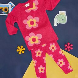 Pantaloons Baby Full Sleeves Frill & Floral Detailed  Top & Pant - Pink Red-picture-37