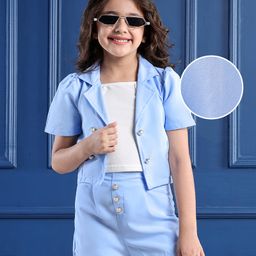 Mark & Mia Half Sleeves Co Ord Set Solid Colour - Blue-image-5