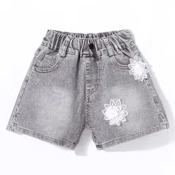 Kookie Kids Denim Shorts with Floral Applique - Black-picture-3