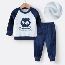 Kookie Kids Raglan Sleeves Winter Wear Suit With Monkey Applique - Navy-image-43