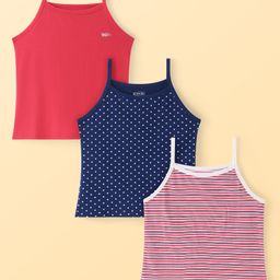 Pine Kids Cotton Lycra Sleeveless Solid Slips With Stripes & Polka Dot Print Pack of 3 (Color May Vary)-image-71