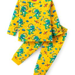 Babyhug Cotton Knit Full Sleeves Night Suit Dino Print- Yellow-picture-22
