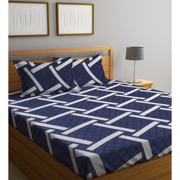 Klotthe Multicolor Geometric 300 TC Cotton Blend Fitted Double Bedsheet with 2 Pillow Covers-22