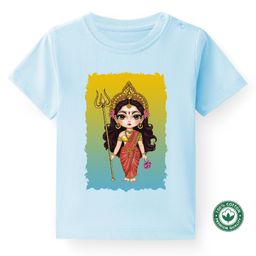 BLUSHES Durga Puja Theme 100% Cotton Half Sleeves Durga Maa Printed Tee - Powder Blue-picture-18