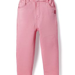 Olio Kids Cotton Woven Full Length Solid Colour Trousers - Pink-picture-9