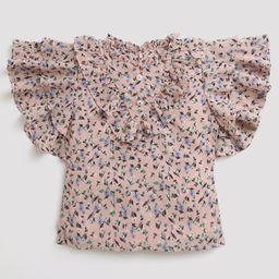 Tiny Girl Chiffon Half Frill Sleeves Floral Printed Top - Onion Pink-image-11