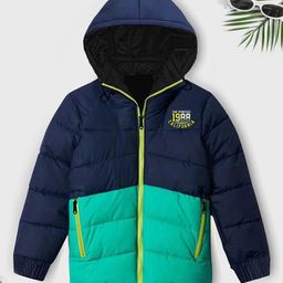 Trampoline Full Sleeves California Text Printed & Colour Blocked Padded Hooded Jacket - Blue-picture-25