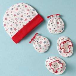 Ben Benny 100% Cotton Knit Cap Mittens & Booties Set With Star Print Cap Red & White - Diameter 10 cm-picture-14