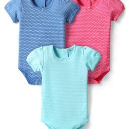 Kookie Kids Interlock Knit Half Sleeves Polka Dot Printed Onesies Pack of 3 - Light Blue Pink & Blue-image-82