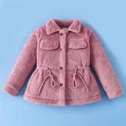 Mark & Mia Full Sleeves Solid Fur Winter Jacket - Pink-picture-3