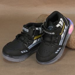FEETWELL SHOES Cross Text Designed LED Shoes - Black-image-2