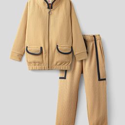 Rikidoos Full Sleeves Self Designed Jacket With Coordinating Joggers Set - Fawn-picture-8