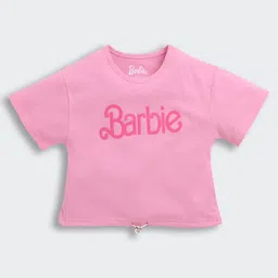 Barbie by Tiny Girl Cotton Knit Half Sleeves Typography Printed Tee - Pink-picture-6