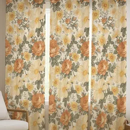 ANA Beige & Yellow 3 Pieces Floral Room Darkening Cotton Door Curtains-image-55