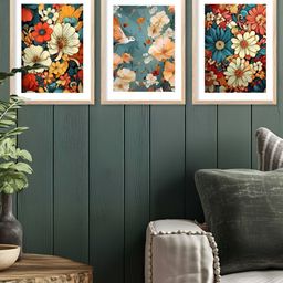 Kotart Red & Green 3 Pieces Floral And Botanical Wooden Wall Arts-picture-1
