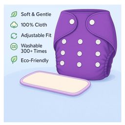 Sparkle Joy Free Size Reusable Cloth Diaper With Insert Pad 3 Pcs Diaper With 2 Pcs Insert 1 Pcs Feeding Bib- Purple image 4