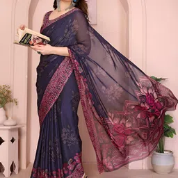 FABMORA Women Floral Printed Pure Georgette Saree-picture-37