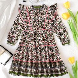 BAESD Girls Abstract Printed Mandarin Collar Cotton Fit & Flare Dress-image-21