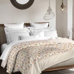 MYTRIDENT Beige & Yellow Floral Printed AC Room 150 GSM Double Bed Comforter-image-56