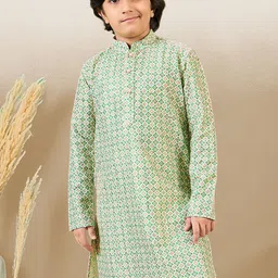 Here&Now X Sanwara Boys Floral Printed Sequinned Cotton Kurta-18
