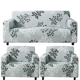 HOKIPO Grey Leaves Print 5 Seater Fully Covered Sofa Cover-image-22