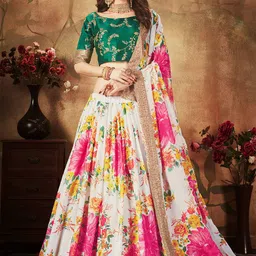 FABPIXEL Embroidered Sequinned Semi-Stitched Lehenga & Unstitched Blouse With Dupatta-5