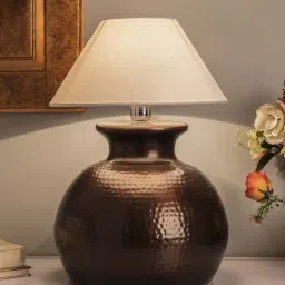 Homesake Copper Antique Hammered Pitcher Table Lamp with White Shade (Bulb Included) - Set of 1-2