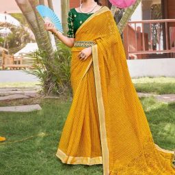 Saree Mall Yellow Embellished Sarees With Unstitched Blouse-image-37