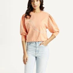Levi's Peach Cotton Regular Fit Striped Top-image-57