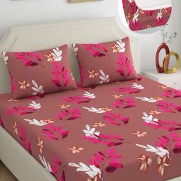 Dreamscape Brown Cotton Floral Bed Sheets Sets-image-110