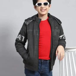 Monte Carlo Boys Charcoal Printed Regular Fit Jacket-image-7