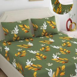 Dreamscape Green Cotton Floral Bed Sheets Sets-image-48