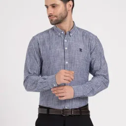 Red Tape Navy Striped Relaxed Fit Shirt-picture-3