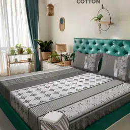 Klotthe Grey 400 TC Cotton Double Elastic Bedsheet with 2 Pillow Covers-picture-20
