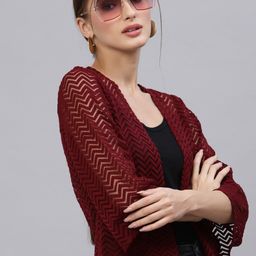 Style Quotient Women Maroon Striped Shrug-42
