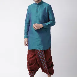 DEYANN Men Blue & Maroon Solid Kurta with Dhoti Pants-image-49