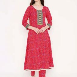 Saffron Threads Pink Cotton Embroidered Kurta-image-92