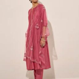 Vark by Westside Pink Fit and Flare Kurta, Pants and Dupatta Set-image-16