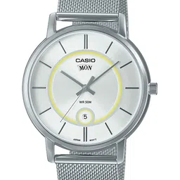 CASIO Men White Printed Dial & Silver Toned Stainless Steel  Analogue Watch A2050-58