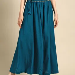 TAG 7 Women Teal Blue Solid Flared Palazzos-image-38