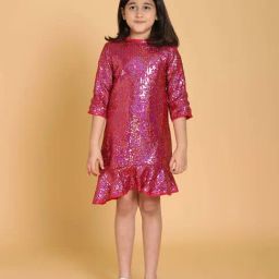 Piccolo Kids Pink Embellished Regular Fit Dress-image-78