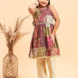 StyloBug Girls Purple Cotton Regular Fit Printed Dress-image-53