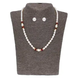 Sri Jagdamba Pearls Navishka Pearl White & Maroon Necklace & Earring Set-22