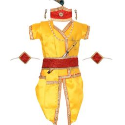 Ahhaaaa Kids Yellow Embroidered Kurta, Dhoti, Pagri, Flute& Set-image-8