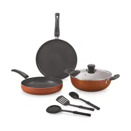 Nirlon Non-Stick Brown Aluminium Cookware Gift Set with Glass Lid & 3 Spoon - 7 Piece-11