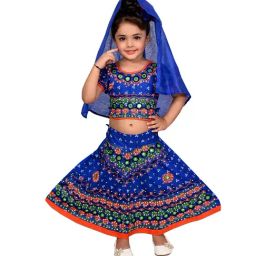 Ahhaaaa Kids Blue Embroidered Choli, Lehenga with Dupatta-image-20