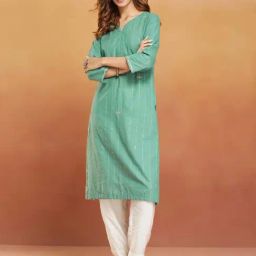 Fabindia Green Cotton Embroidered Straight Kurta-picture-39