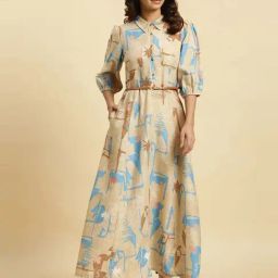 W Beige Printed Maxi Dress-image-50
