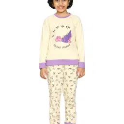 Kiddopanti Kids Beige Printed Full Sleeves T-Shirt with Pyjamas-image-20